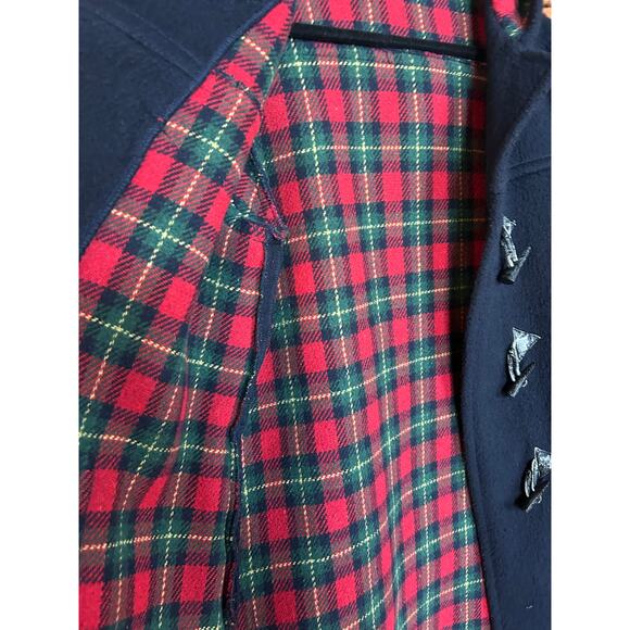Vintage Littlewoods Navy Wool Duffle Coat – Tartan Plaid Lining, Hooded, UK 12 - Picture 4 of 7